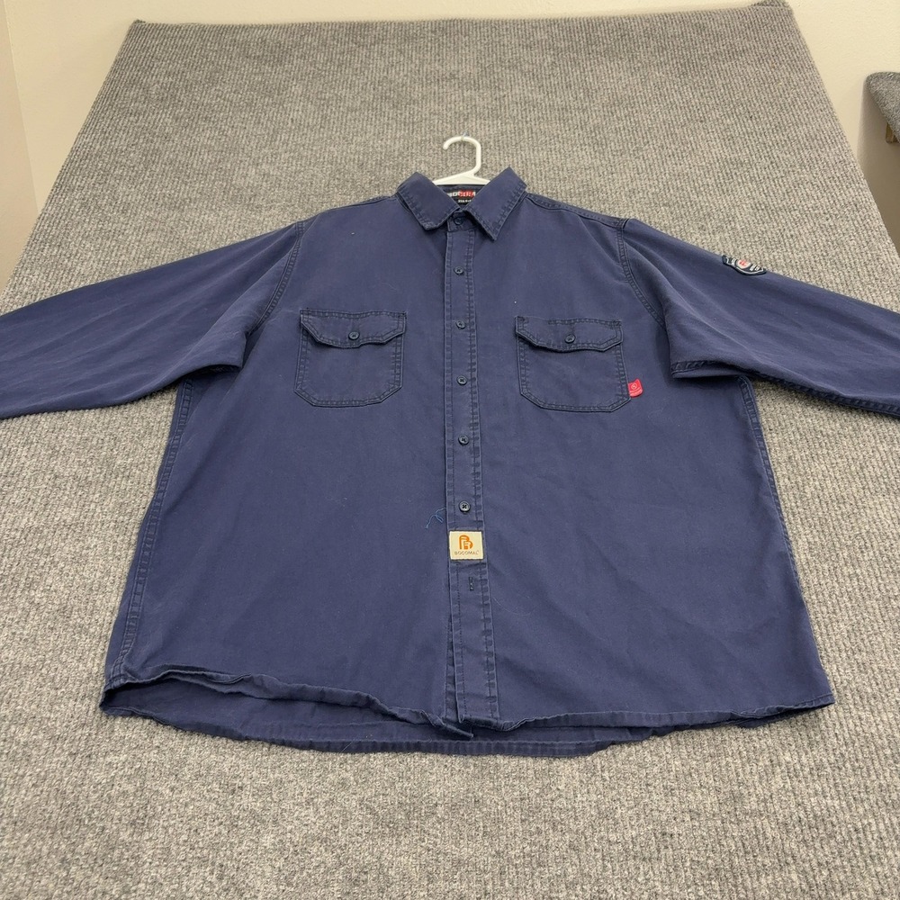 Bocomal Button Up Mens 2XL Tall Navy Blue Cotton‎ FR Flame Resistant Workwear